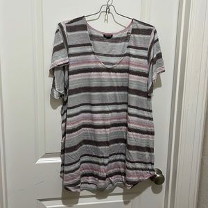 COPY - Torrid. Plus size. Knit flutter sleeve top. Striped. Grey, green, light …